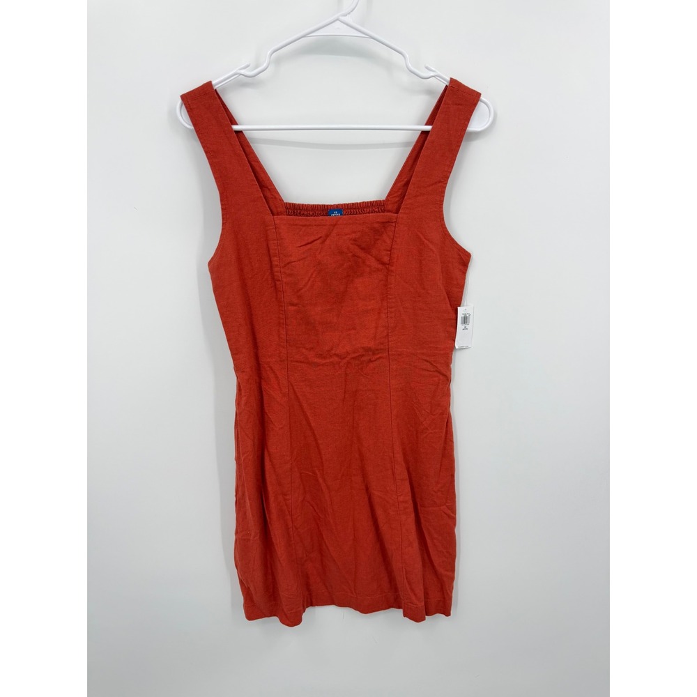 Old Navy SL Square Neck Dress Womens XS Petite Orange Linen Blend Smocked Back